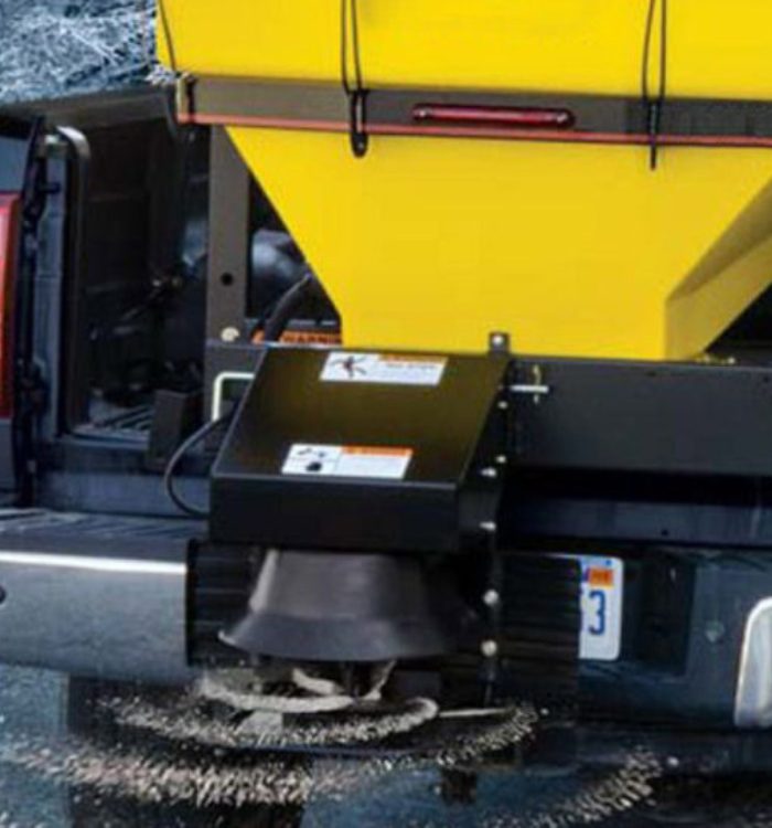 Brine and salt spreader mounted on an Earth and Turf truck